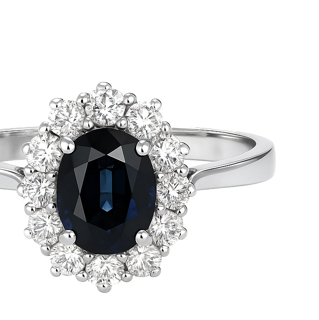 Anello - 18 carati Oro bianco - 1.05ct. tw. Zaffiro - Diamante