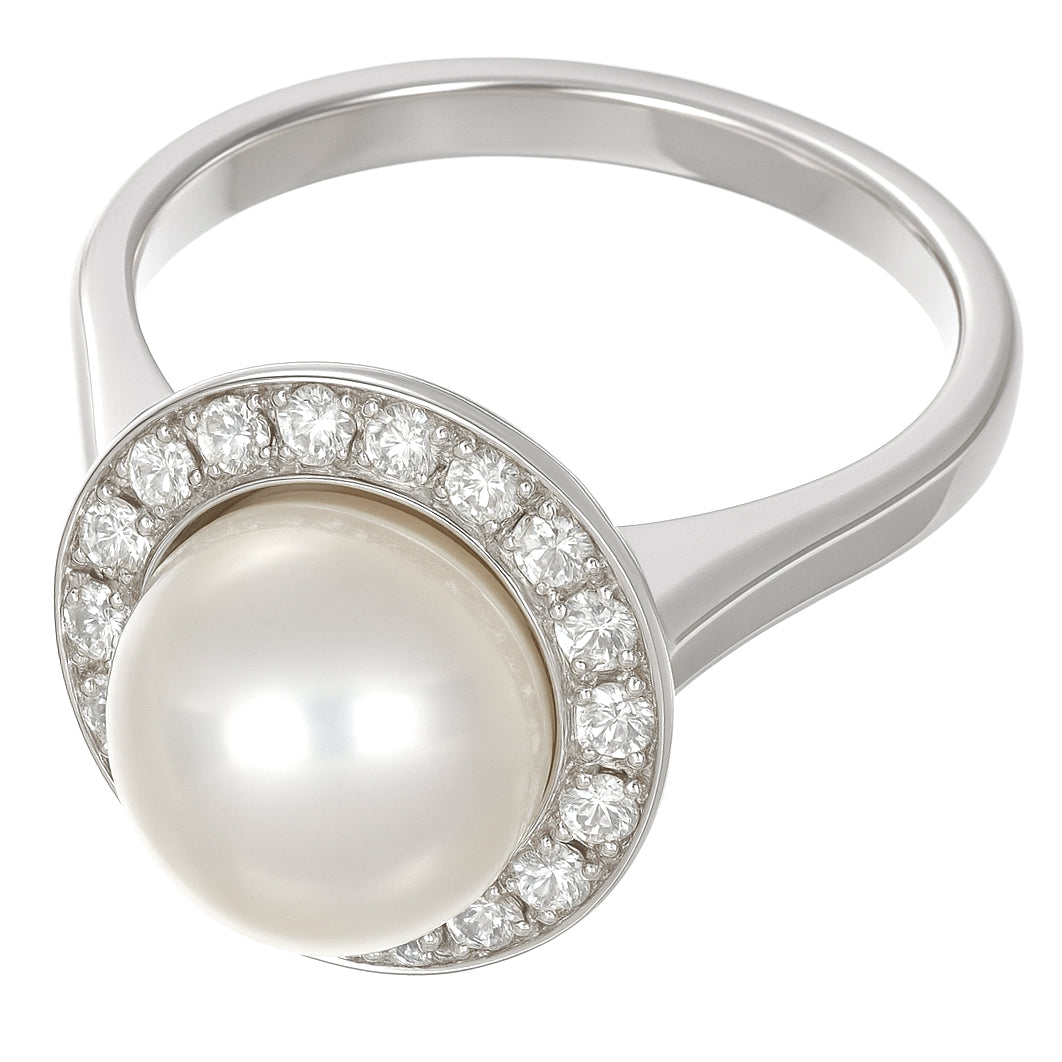 Anello - 18 carati Oro bianco - 0.48ct. tw. Diamante (Naturale) - Perla