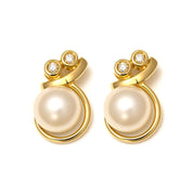 Orecchini - 18 carati Oro giallo - 0.06ct. tw. Diamante (Naturale) - Perla