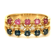 Anello - 18 carati Oro giallo, Zaffiri - Rubini - Diamanti - 0.92ct. tw.