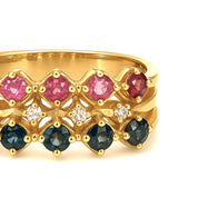 Anello - 18 carati Oro giallo, Zaffiri - Rubini - Diamanti - 0.92ct. tw.