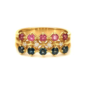 Anello - 18 carati Oro giallo, Zaffiri - Rubini - Diamanti - 0.92ct. tw.