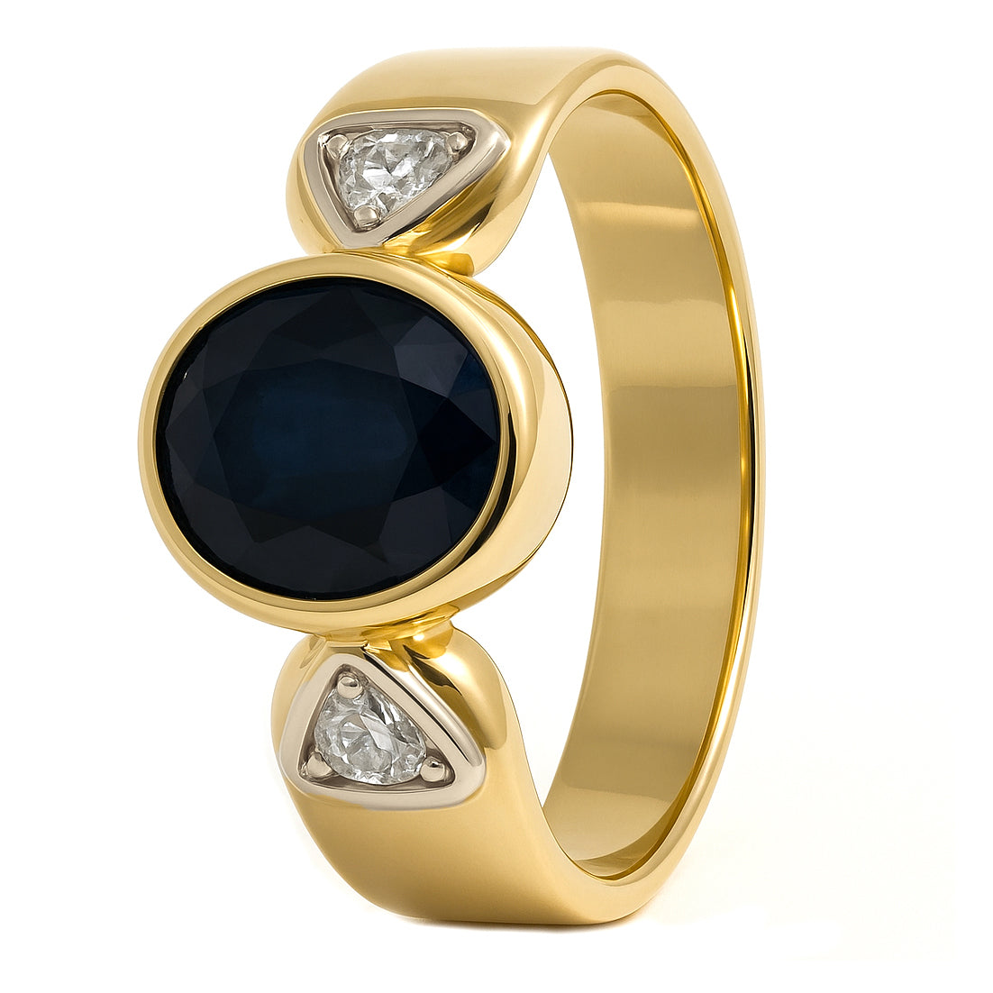 Anello - 18 carati Oro giallo, Oro bianco - 1.02ct. tw. Zaffiro - Diamante