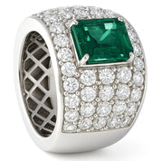 Anello - 18 carati Oro bianco - 6.50ct. tw. Smeraldo - Diamante