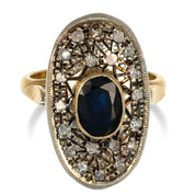 14 carati Oro giallo, Argento 925 - Anello- Zaffiro -Diamanti