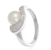 Anello - 18 carati Oro bianco - 0.04ct. tw. Diamante (Naturale) - Perla