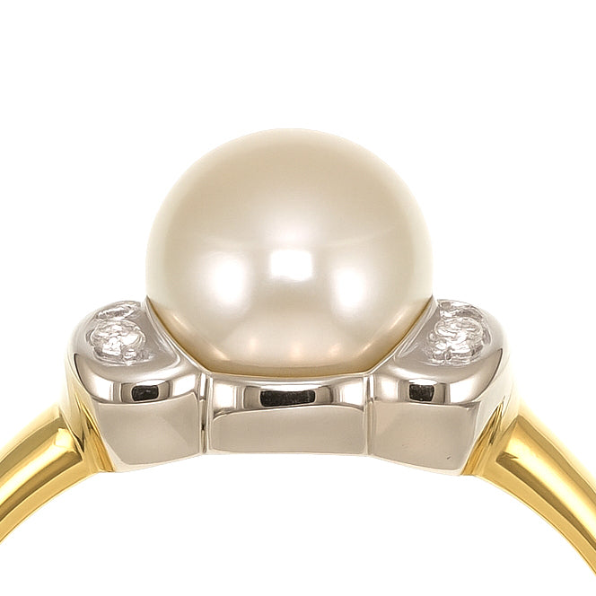 Anello - 18 carati Oro bianco, Oro giallo - 0.02ct. tw. Diamante (Naturale) - Perla