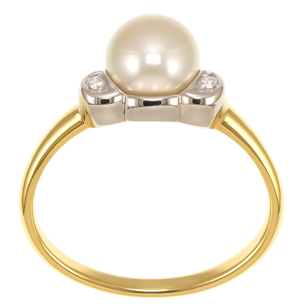 Anello - 18 carati Oro bianco, Oro giallo - 0.02ct. tw. Diamante (Naturale) - Perla