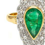 Anello in Oro giallo 14 carati e Argento 800 - Smeraldo e  Diamanti