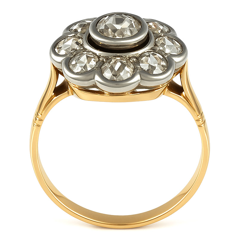 Anello in Oro giallo 18 carati e Argento 800 - Diamanti