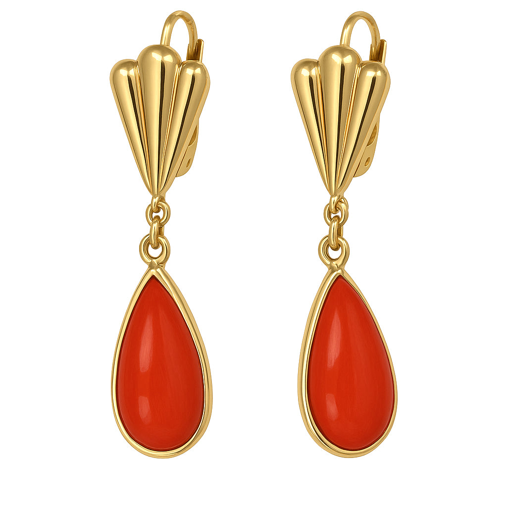 Orecchini - 18 carati Oro giallo Corallo