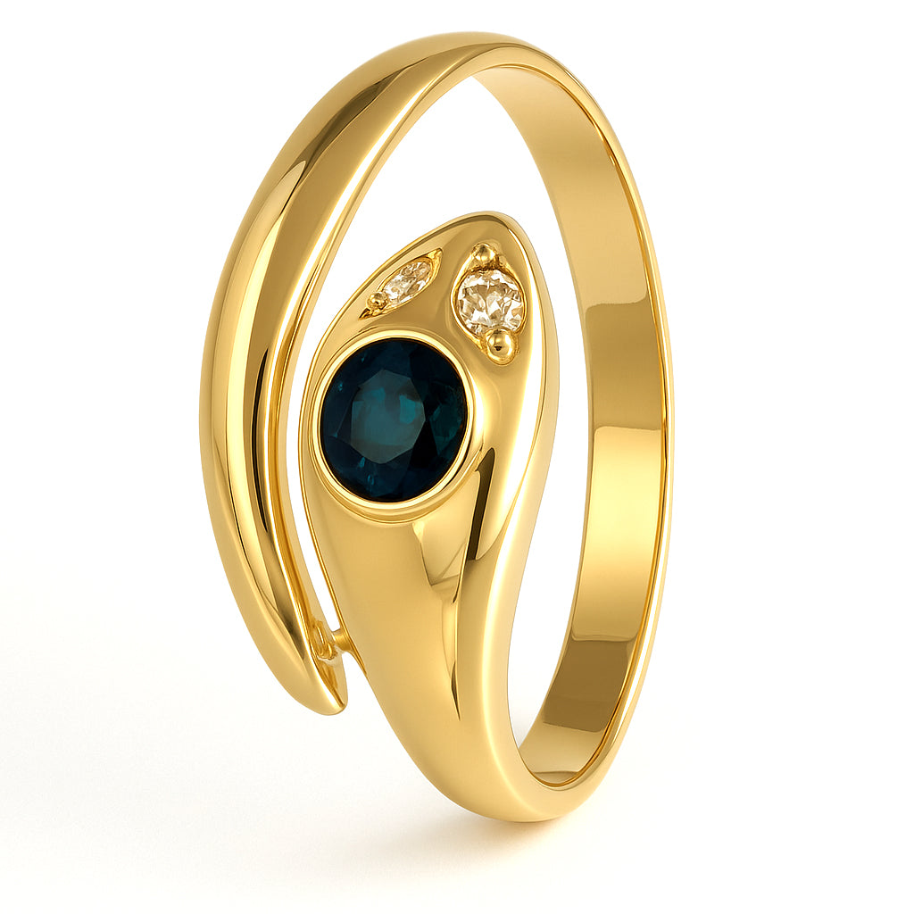 Anello - 18 carati Oro giallo - 0.11ct. tw. Zaffiro - Diamante