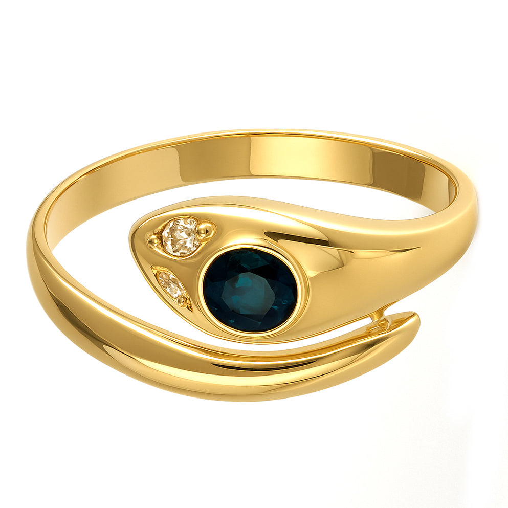 Anello - 18 carati Oro giallo - 0.11ct. tw. Zaffiro - Diamante