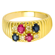 Anello - 18 carati Oro giallo, Rubini - Zaffiri - Diamanti - - 0.40ct. tw.