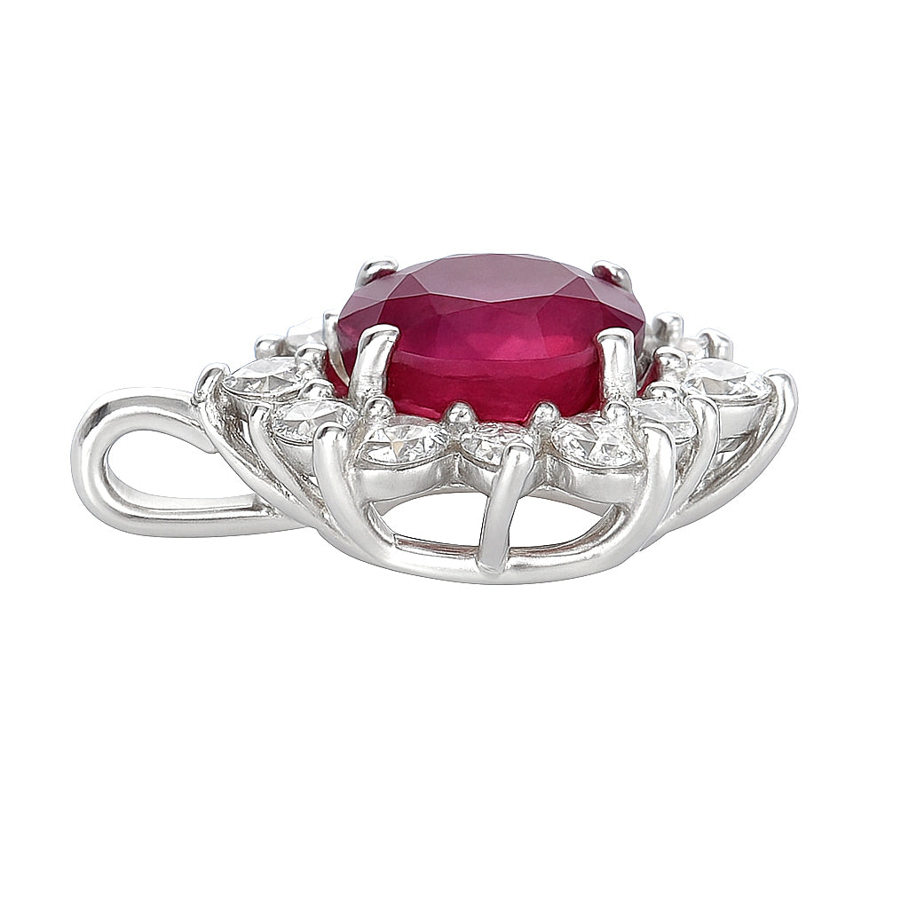 Ciondolo - 18 carati Oro bianco - 0.74ct. tw. Rubino - Diamante