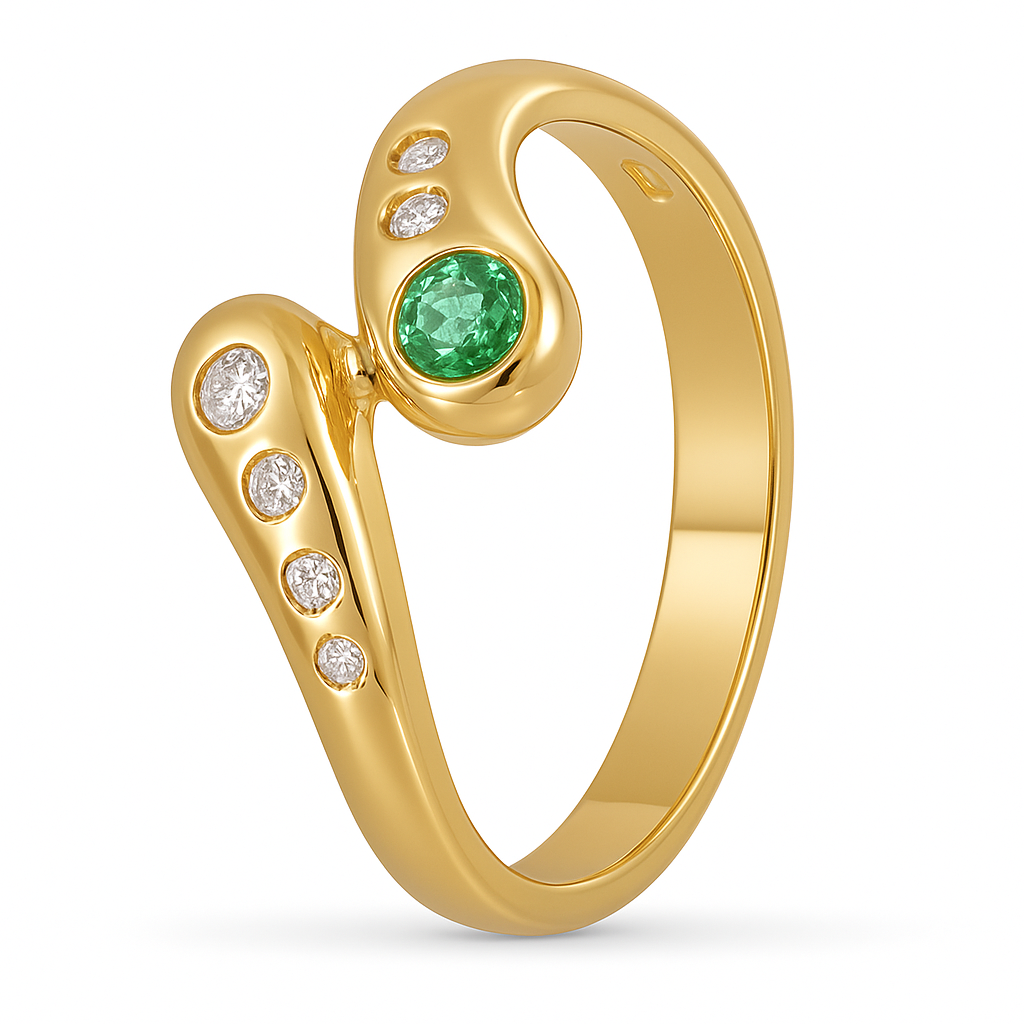 Anello - 18 carati Oro giallo - 0.27ct. tw. Smeraldo - Diamante