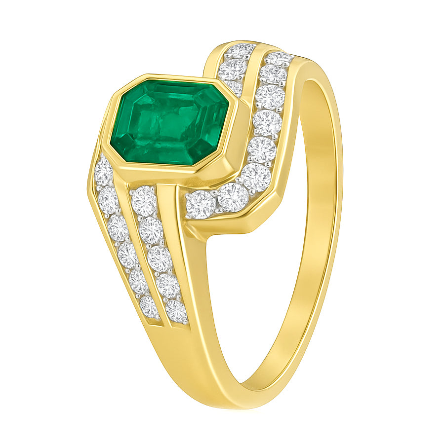 Anello - 18 carati Oro giallo - 0.64ct. tw. Smeraldo - Diamante