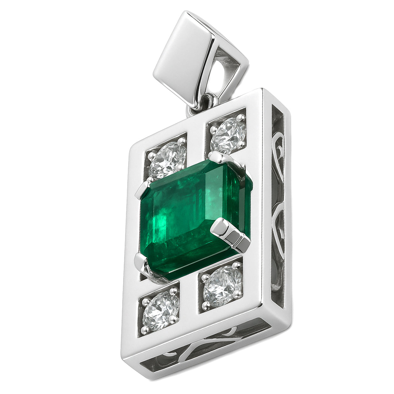 Ciondolo - 18 carati Oro bianco - 2.40ct. tw. Smeraldo - Diamante