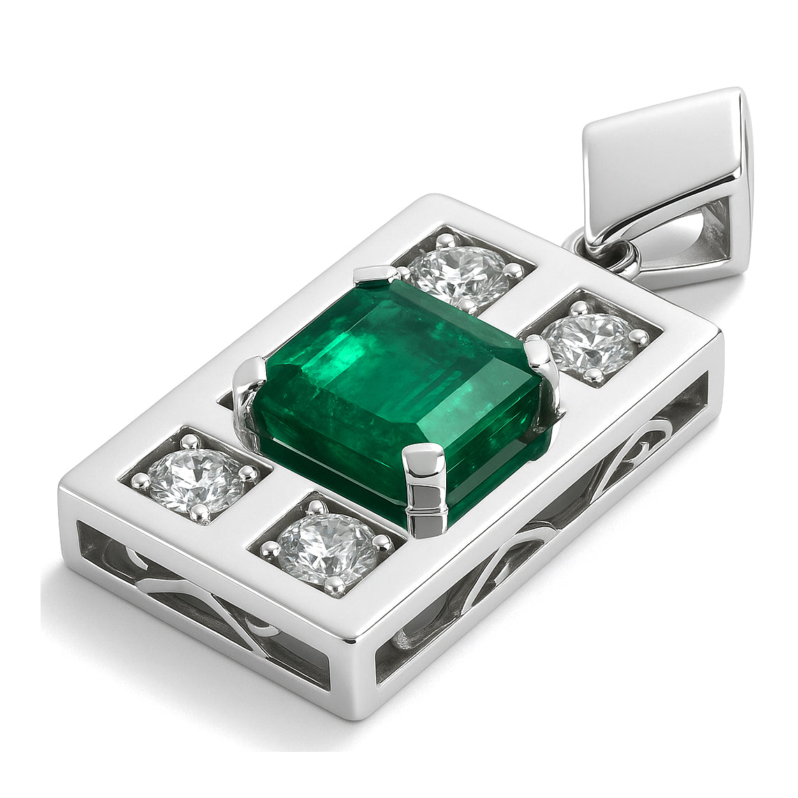 Ciondolo - 18 carati Oro bianco - 2.40ct. tw. Smeraldo - Diamante