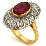 Anello in Oro giallo  14 carati e Argento 800 con Rubino  Diamanti