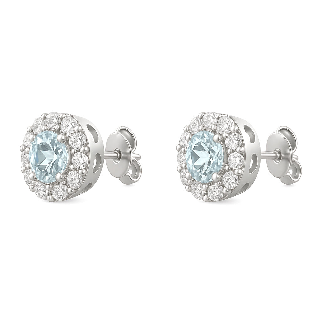 Orecchini - 18 carati Oro bianco - 1.90ct. tw. Acquamarina - Diamante