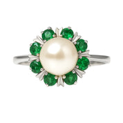 Anello - 18 carati Oro bianco - 0.24ct. tw. Smeraldo - Perla