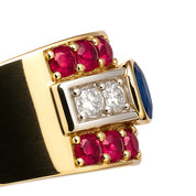 Anello - 18 carati Oro giallo, Rubino - Zaffiro- Diamante - 0.93ct. tw.