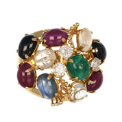 Anello - 18 carati Oro giallo, Zaffiri - Rubini - 1 Smeraldo - Quarzo citrino - Pietra di luna - 6.03ct. tw. Diamante (Naturale)