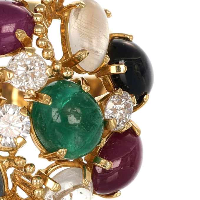 Anello - 18 carati Oro giallo, Zaffiri - Rubini - 1 Smeraldo - Quarzo citrino - Pietra di luna - 6.03ct. tw. Diamante (Naturale)