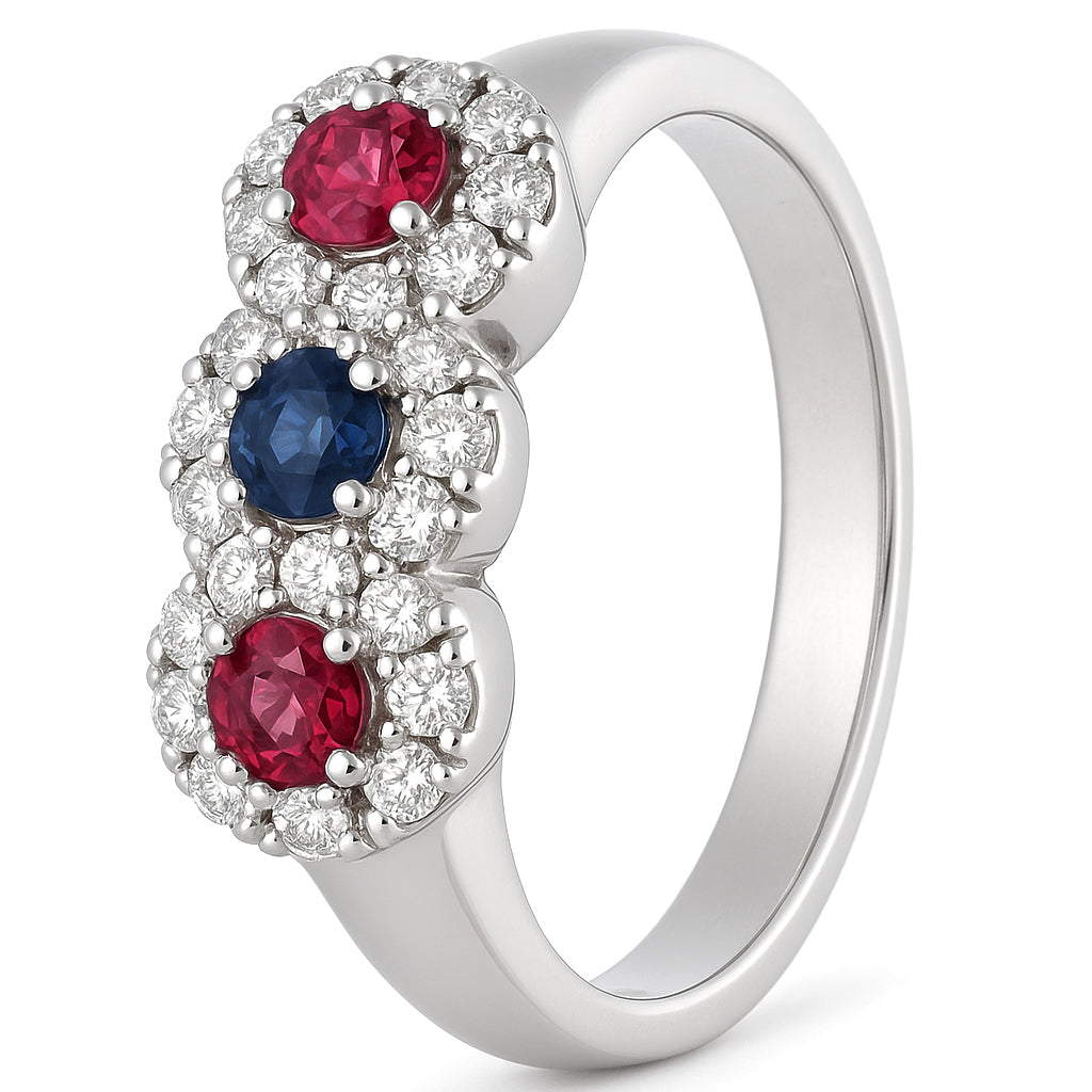 Anello - 18 carati Zaffiri - Rubini - Diamanti, Oro bianco - 0.60ct. tw.