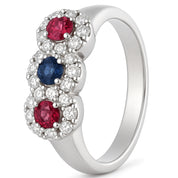 Anello - 18 carati Zaffiri - Rubini - Diamanti, Oro bianco - 0.60ct. tw.