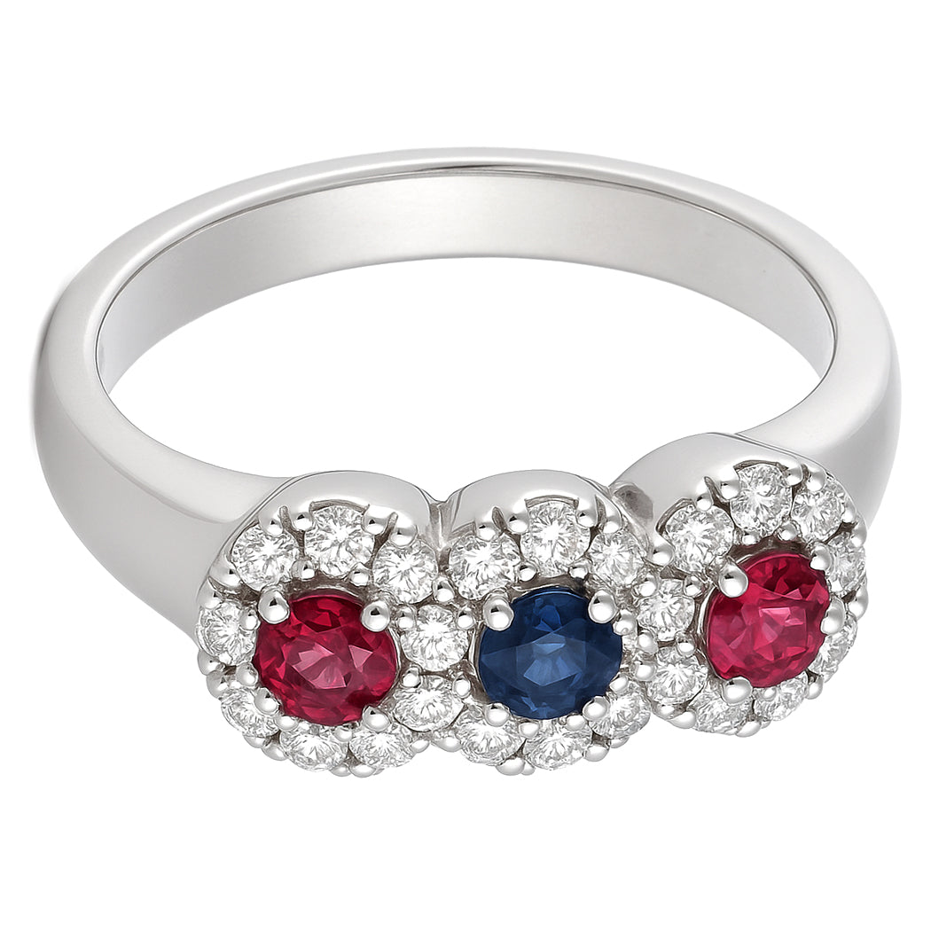 Anello - 18 carati Zaffiri - Rubini - Diamanti, Oro bianco - 0.60ct. tw.
