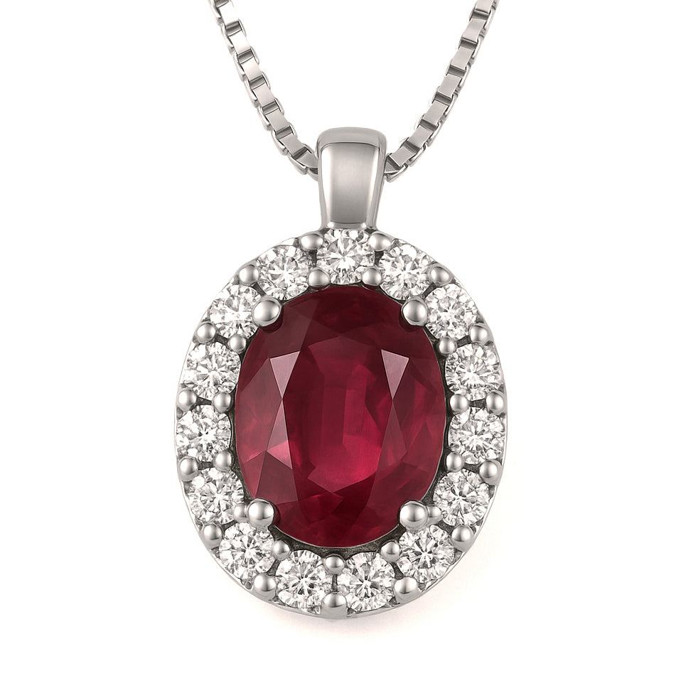 Collana con ciondolo - 18 carati Oro bianco - 1.44ct. tw. Rubino - Diamante