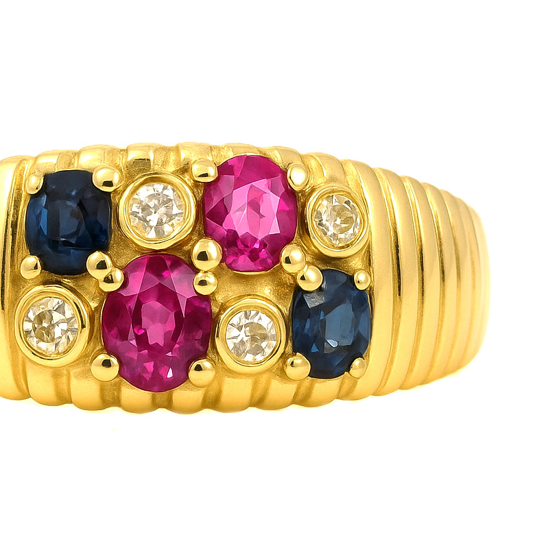 Anello - 18 carati Oro giallo, Rubini - Zaffiri - Diamanti - - 0.40ct. tw.