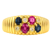 Anello - 18 carati Oro giallo, Rubini - Zaffiri - Diamanti - - 0.40ct. tw.