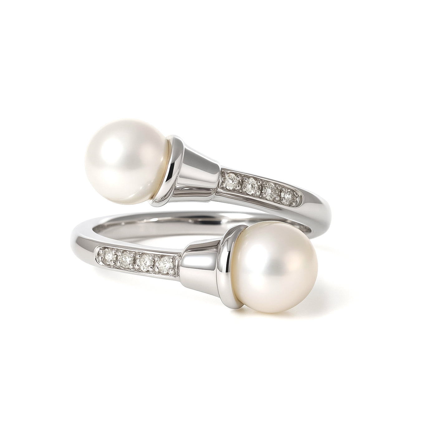 Anello - 18 carati Oro bianco - 0.12ct. tw. Diamante (Naturale) - Perla