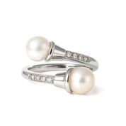 Anello - 18 carati Oro bianco - 0.12ct. tw. Diamante (Naturale) - Perla