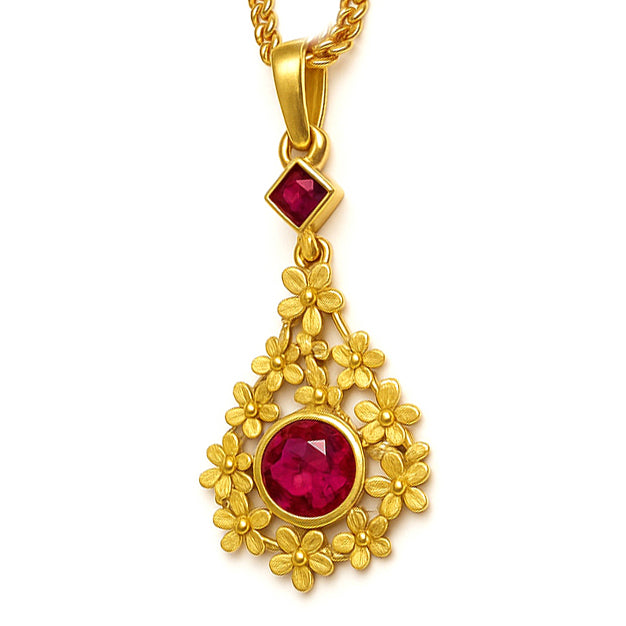 Collana con ciondolo - 18 carati Oro giallo - 0.45ct. tw. Rubino