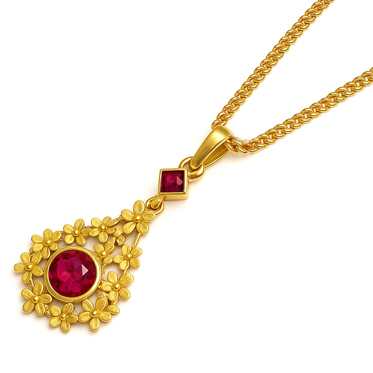 Collana con ciondolo - 18 carati Oro giallo - 0.45ct. tw. Rubino
