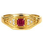 Anello - 18 carati Oro giallo - 0.15ct. tw. Rubino - Diamante