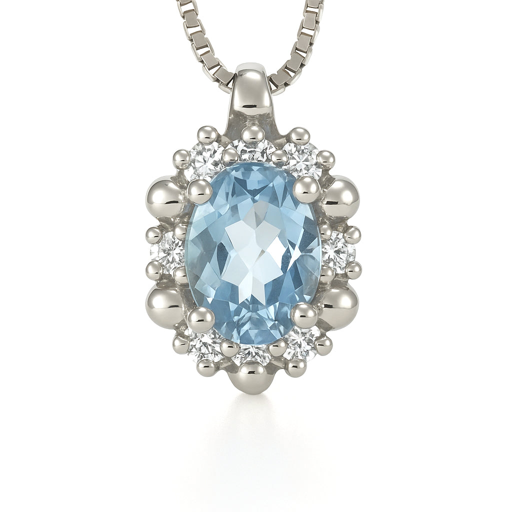 Collana con ciondolo - 18 carati Oro bianco - 0.44ct. tw. Acquamarina - Diamante