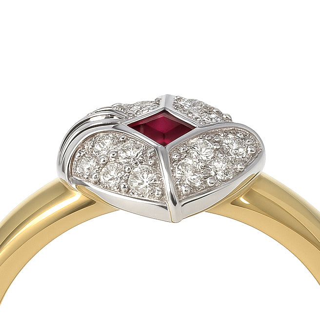 Anello - 18 carati Oro bianco, Oro giallo - 0.42ct. tw. Rubino - Diamante