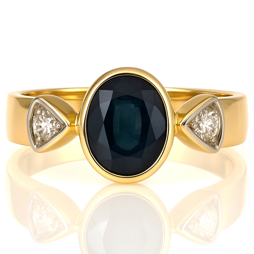 Anello - 18 carati Oro giallo, Oro bianco - 1.02ct. tw. Zaffiro - Diamante