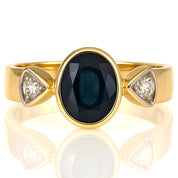 Anello - 18 carati Oro giallo, Oro bianco - 1.02ct. tw. Zaffiro - Diamante