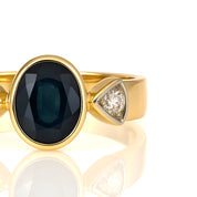 Anello - 18 carati Oro giallo, Oro bianco - 1.02ct. tw. Zaffiro - Diamante