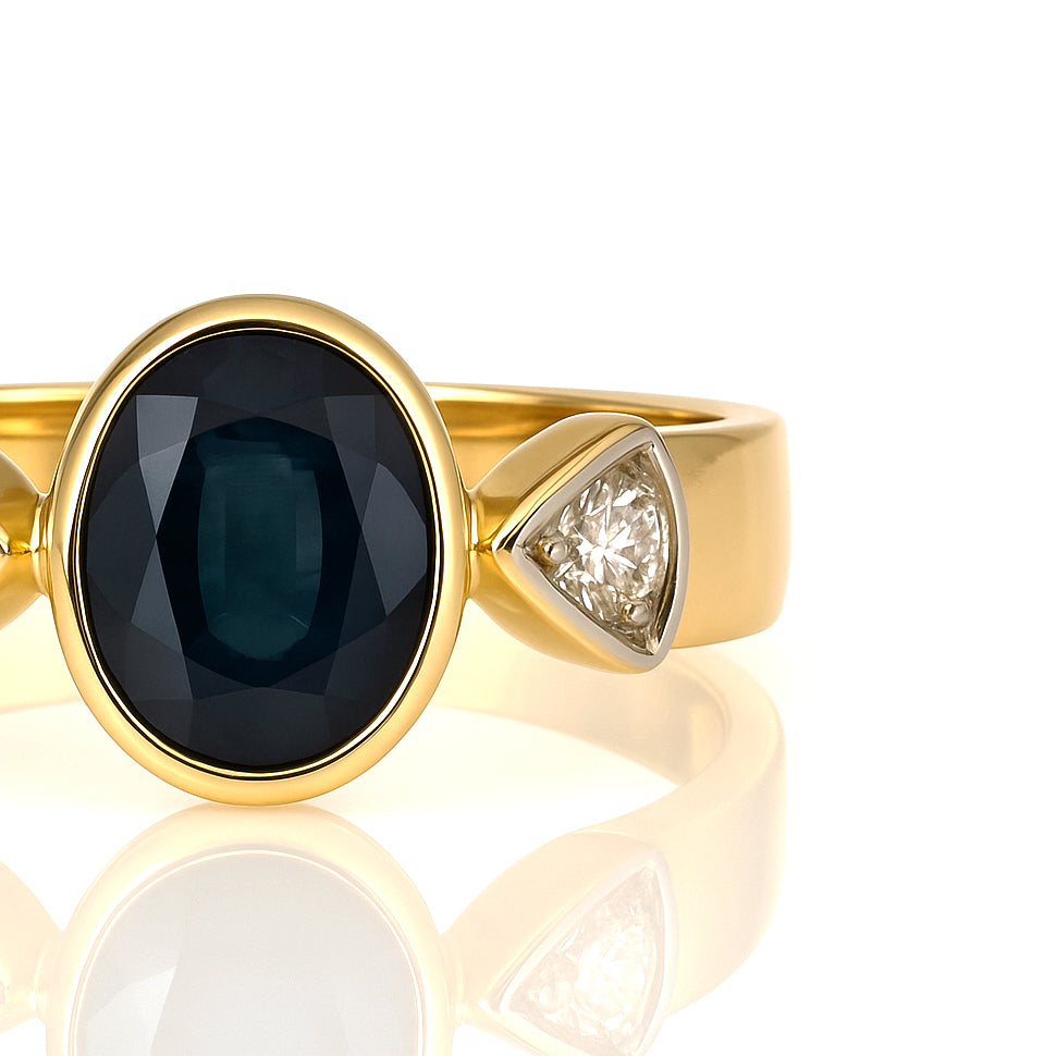 Anello - 18 carati Oro giallo, Oro bianco - 1.02ct. tw. Zaffiro - Diamante