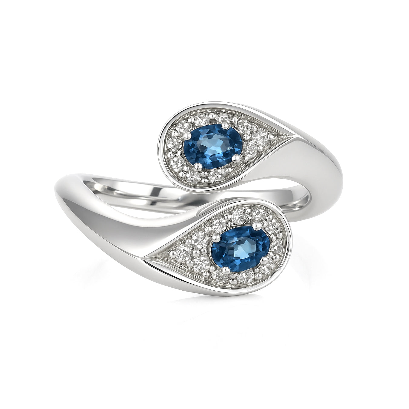 Anello - 18 carati Oro bianco - 0.45ct. tw. Zaffiro - Diamante