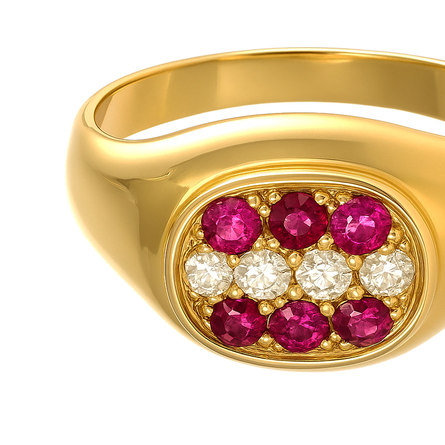 Anello - 18 carati Oro giallo - 0.23ct. tw. Rubino - Diamante