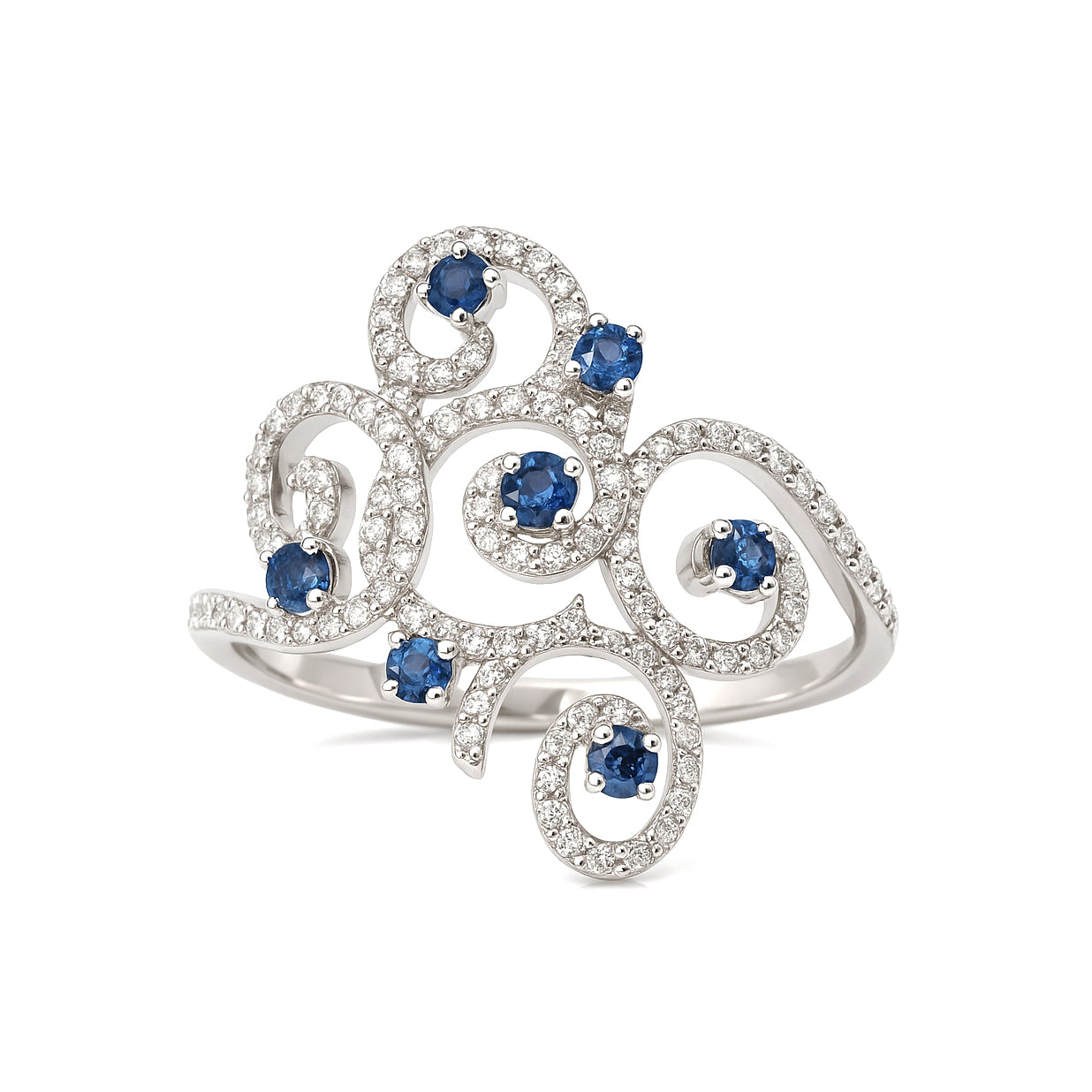 Anello - 18 carati Oro bianco - 4.20ct. tw. Zaffiro - Diamante