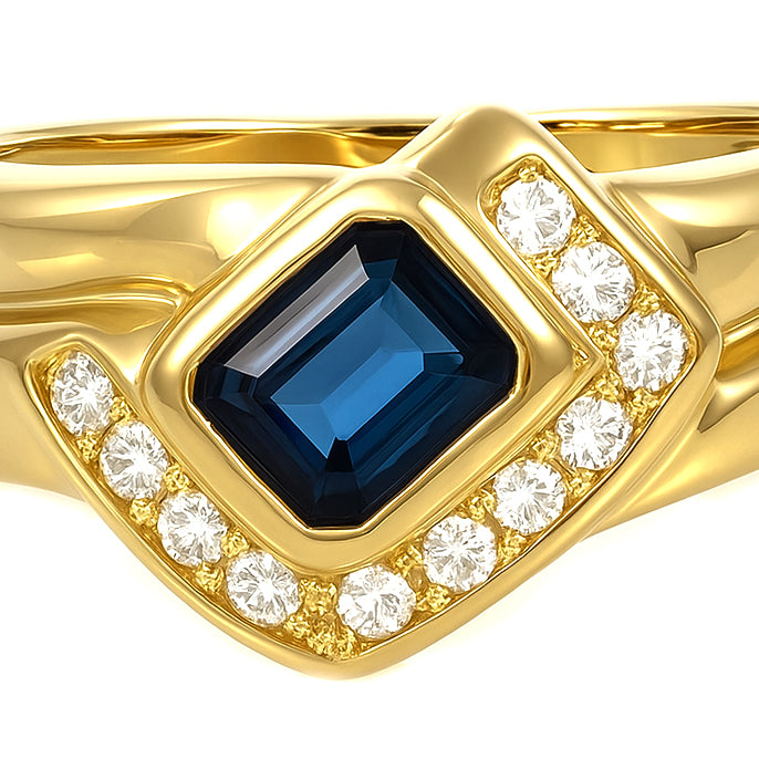 Anello - 18 carati Oro giallo - 0.415ct. tw. Zaffiro - Diamante